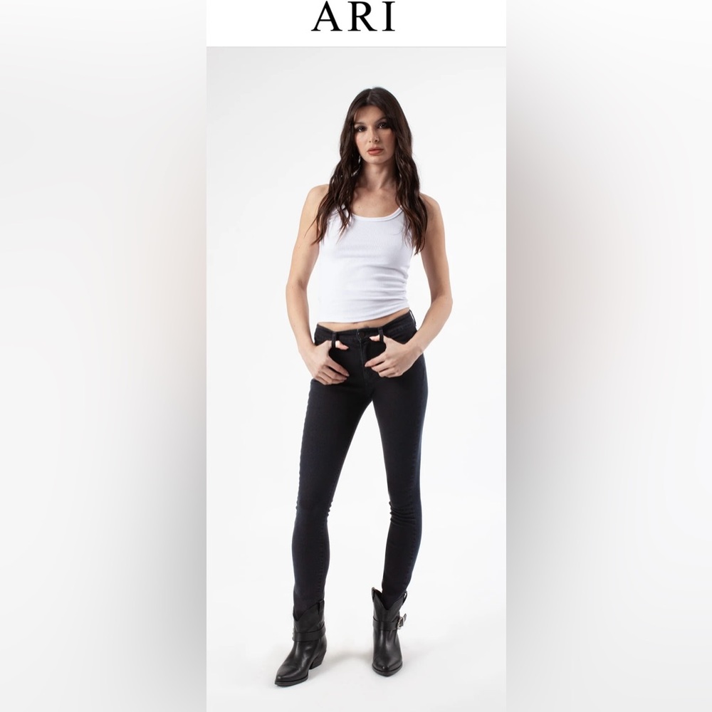 🌺 ARI; Handcrafted in Italy; Denim Black Straight Jeans; Waist 30.” $395 + Tax!